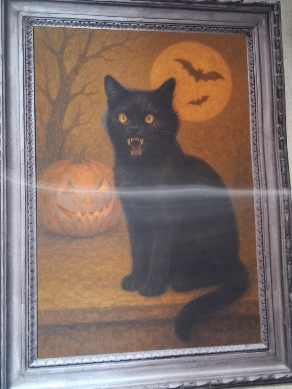 Black Cat Halloween Canvas Art Print - Pet Decor